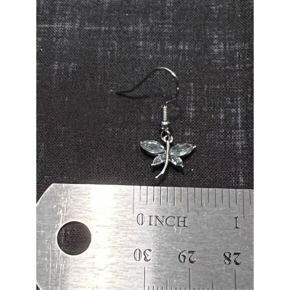 Pale Blue Dragonfly Inspired Silver Colored Fish Hook Stud Earring - Picture 3 of 4